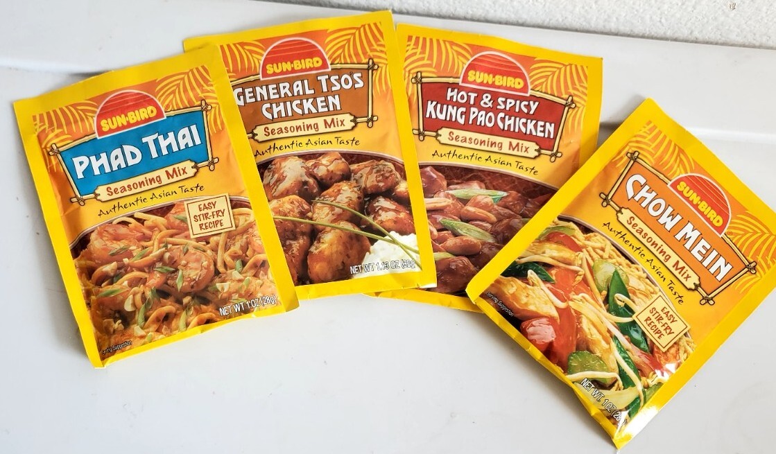 (4 PACKS) Sunbird Tso’sChicken, PHAD THAI CHOW MEIN Seasoning Mix B.B03/05/2024