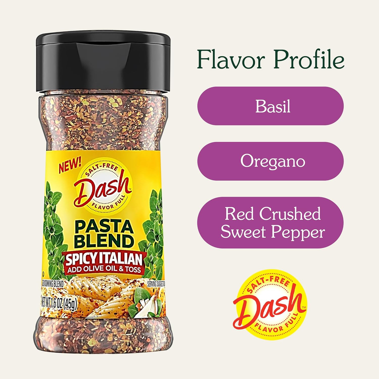 Dash Salt-Free Pasta Seasoning Blends, Spicy Italian, 1.6 Ounce (Pack of 8)