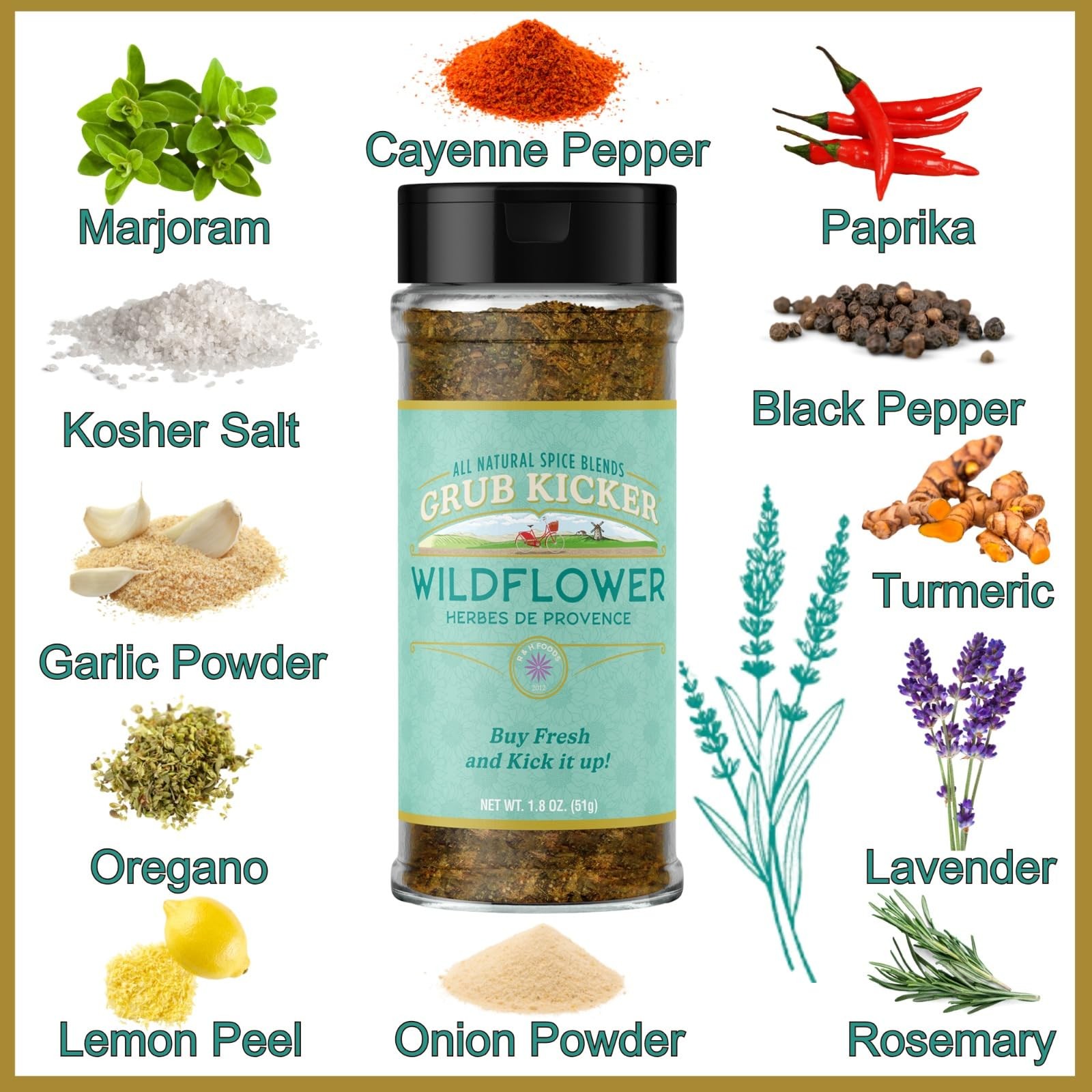 Grub Kicker Herbs de Provence Seasoning Blend 1.8 oz. Premium French Herb M…