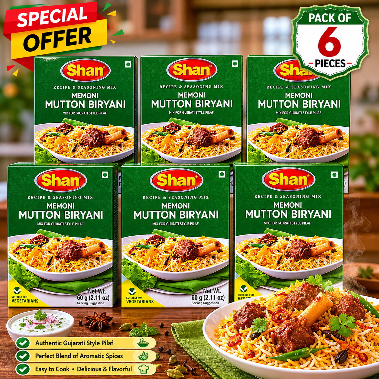 Shan Memoni Mutton Biryani Masala Pack of 6 Special Offer Pakistani Spice Mix