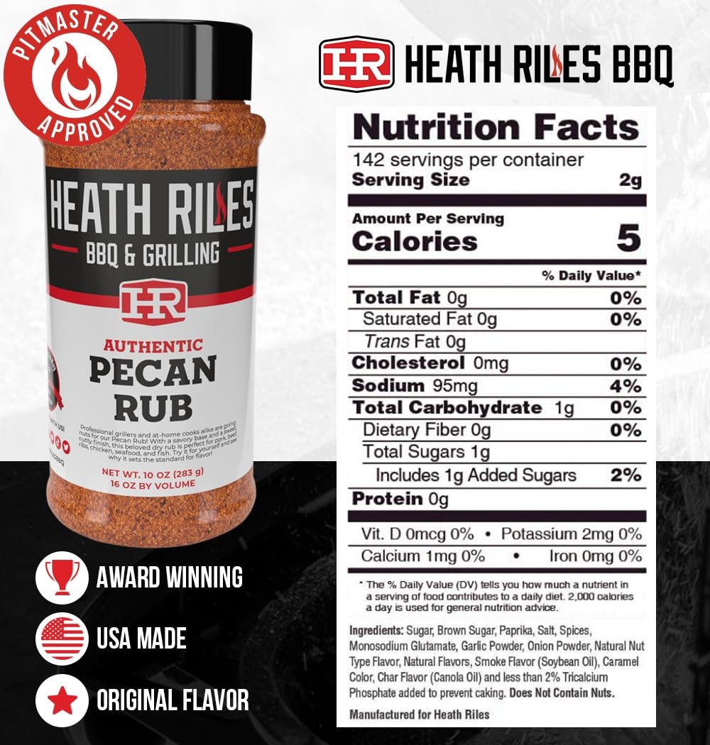 Heath Riles BBQ Rub – Pecan Seasoning, Champion 16 Ounce (Pack of 1)