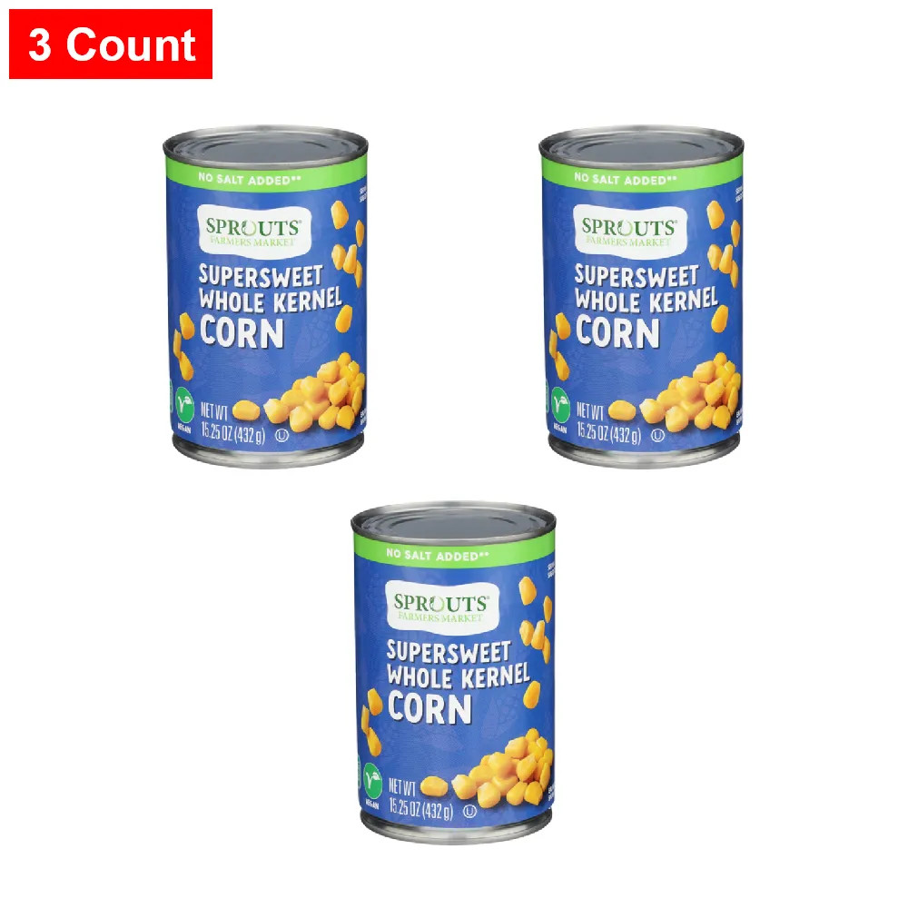 Sprouts No Salt Added Canned Sweet Whole Kernel Corn 15.25 oz can – 3 Count