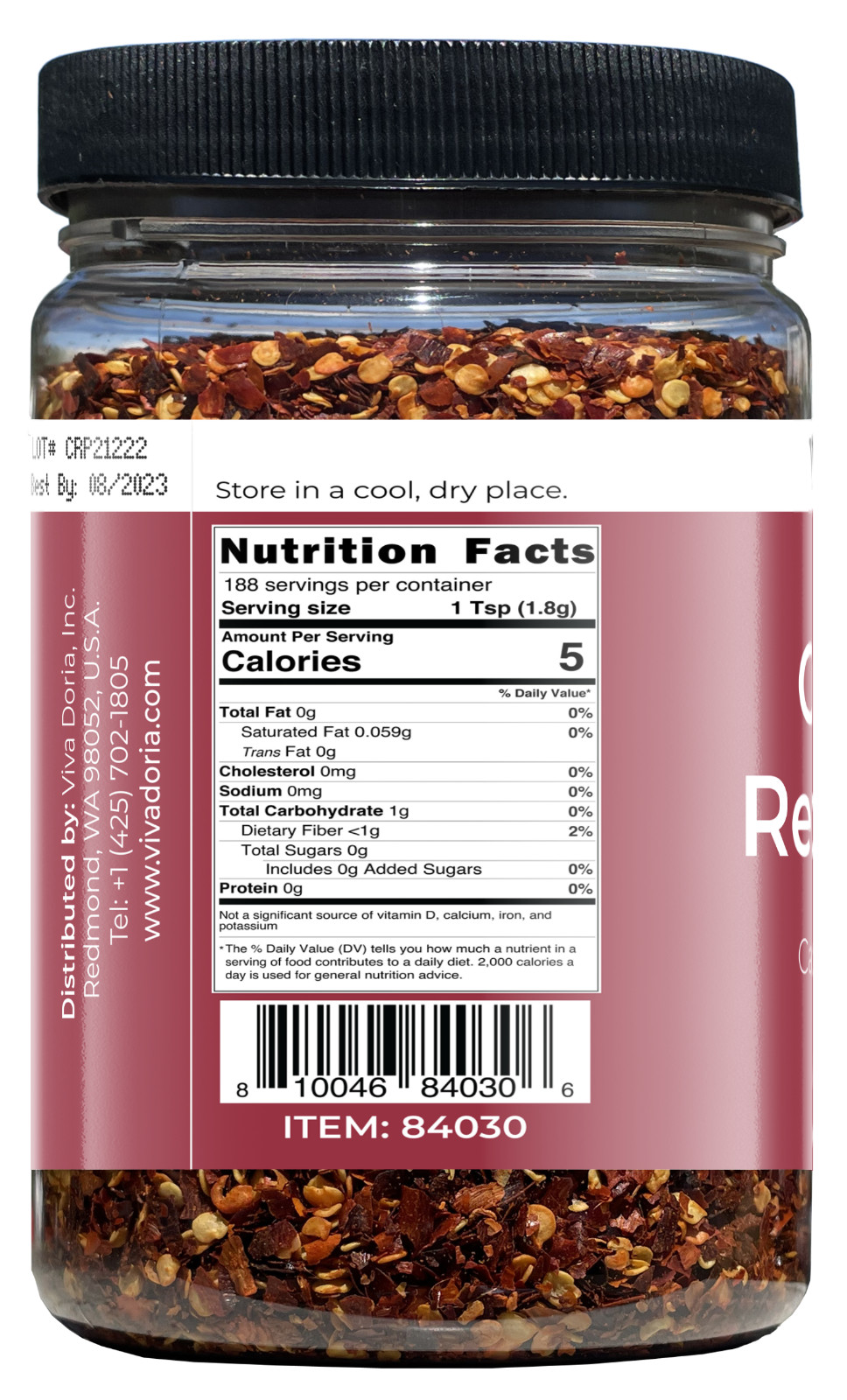 Viva Doria Crushed Red Pepper, Crushed Chilli Pepper, 12 Oz