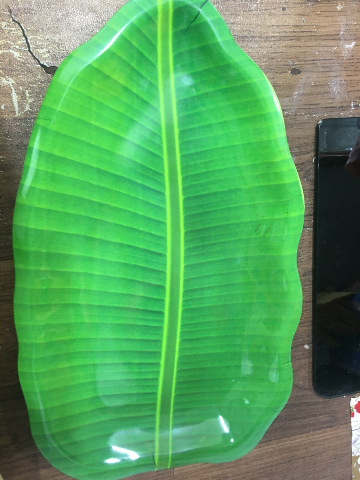 High Quality Green banana Leaf Shape Strong Plate Serving Melamine Platter Tray