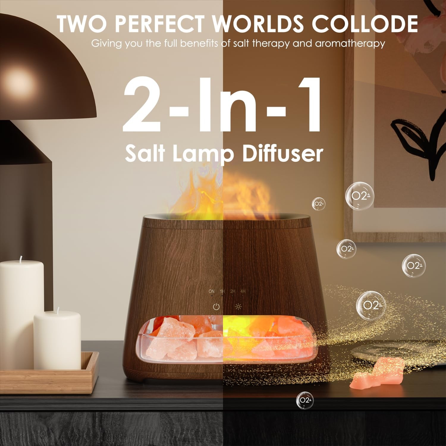SALKING 2-in-1 Himalayan Salt Lamp Diffuser, Cool Mist Humidifier, Dark
