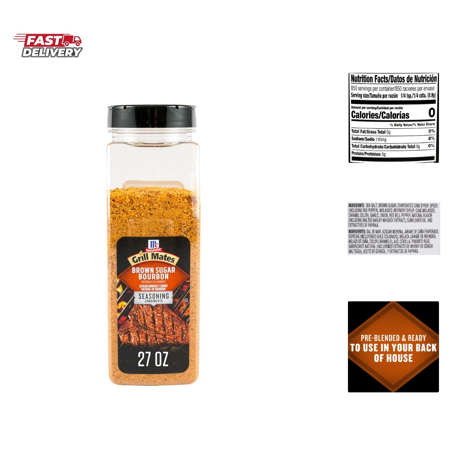 McCormick Brown Sugar Bourbon Seasoning, 27 oz – One 27 Ounce Container of Br…