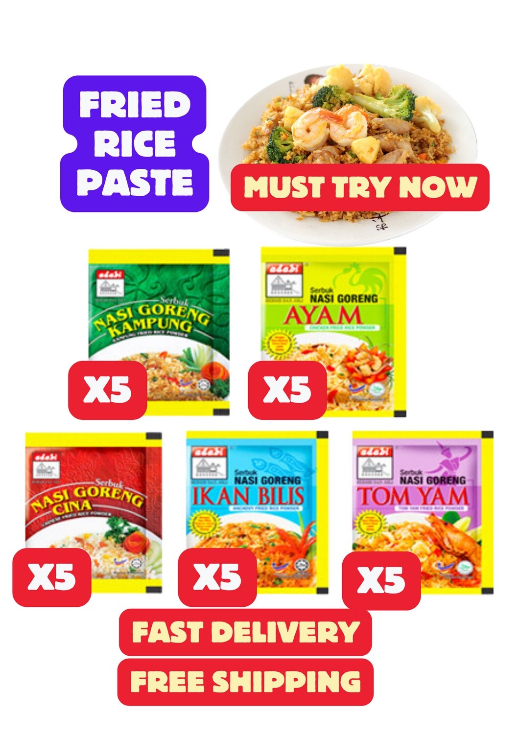FREE SHIPPING 25 pack ADABI Fried Rice Paste 17g