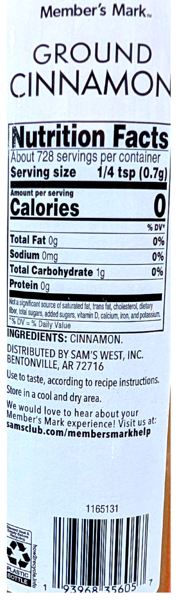 Member’s Mark Ground Cinnamon 18 Oz EXP 08/2028