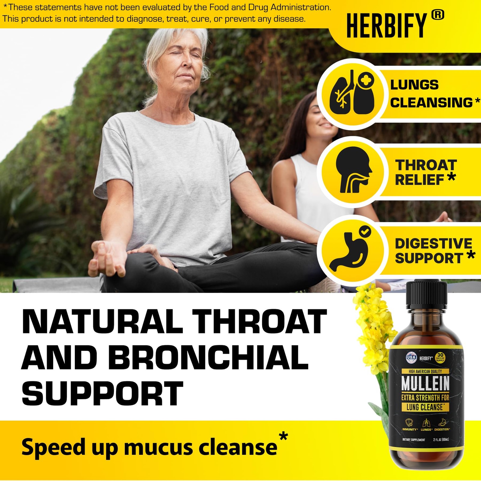 HERBIFY Mullein Extract 2 oz Tincture for Respiratory 2 Fl Oz (Pack of 1)