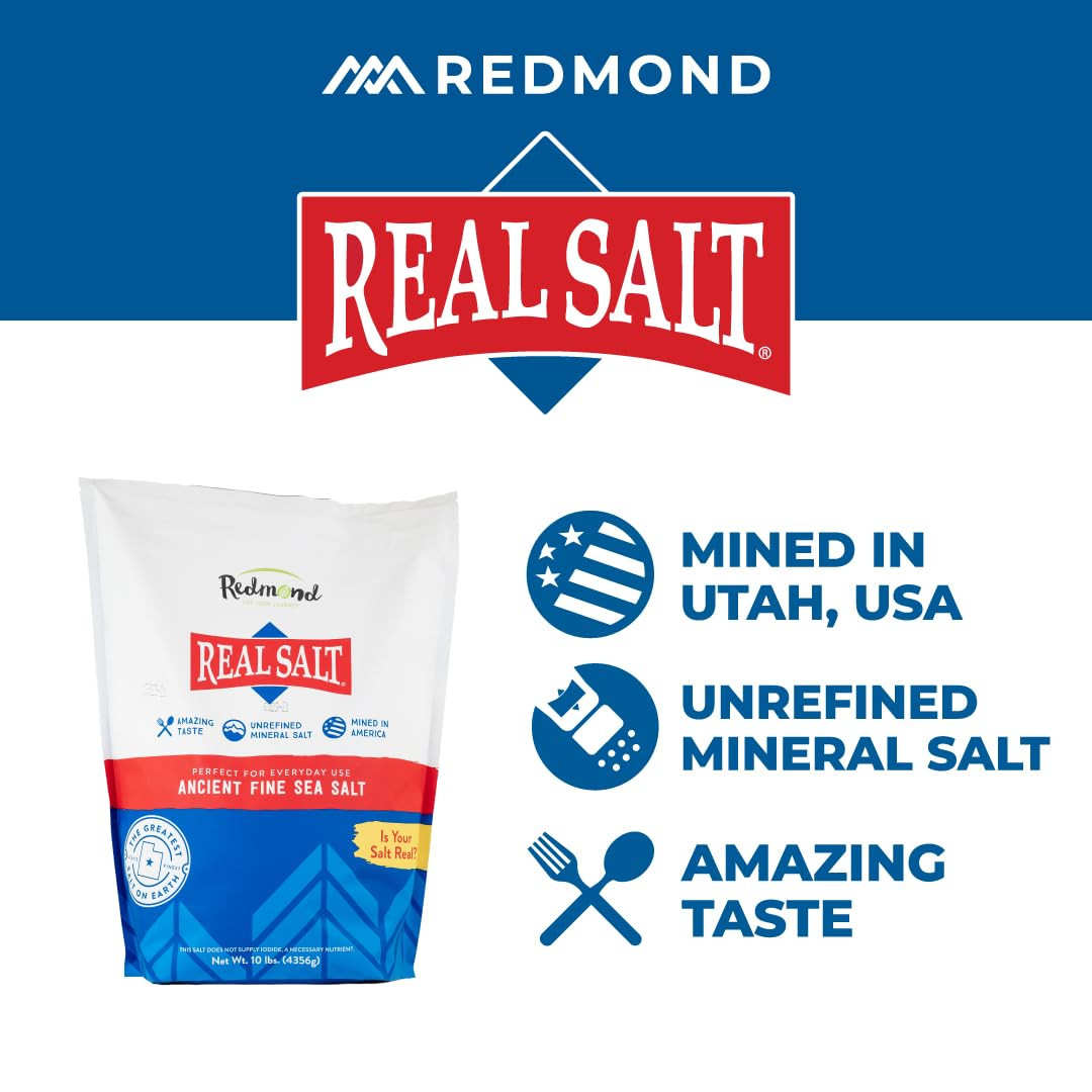 Real Salt 10 Lb Bag- Natural Unrefined Gluten Free, Fine Sea Salt, 10Lb Bag