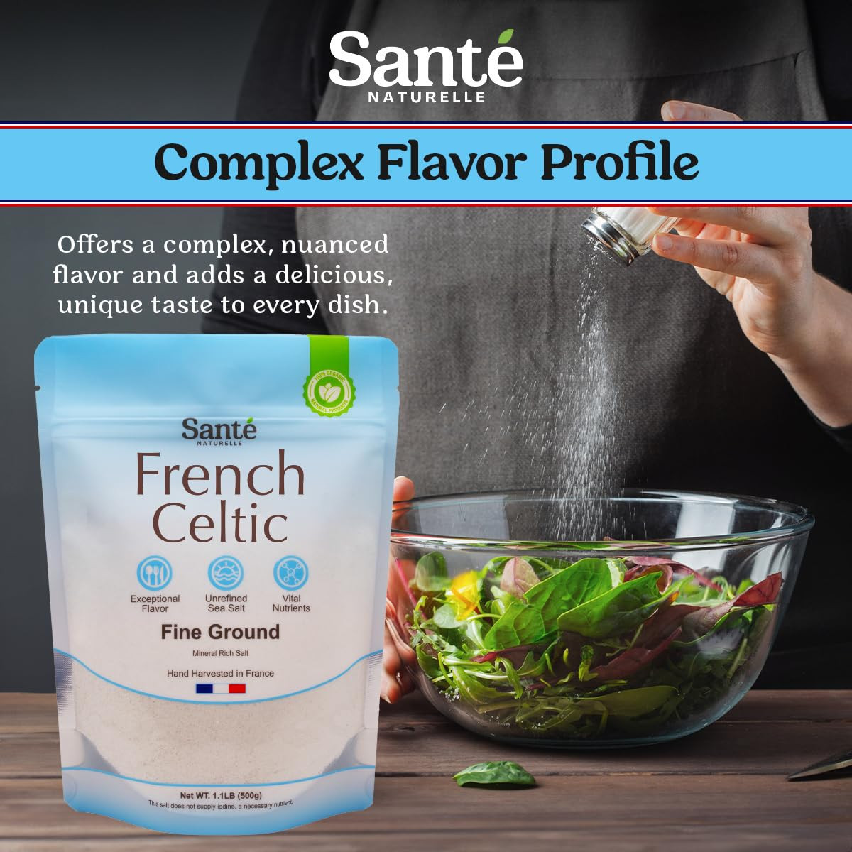 Sante French Sea Salt Fine Ground – 1.1lb (18oz) Unrefined Organic French Sea…