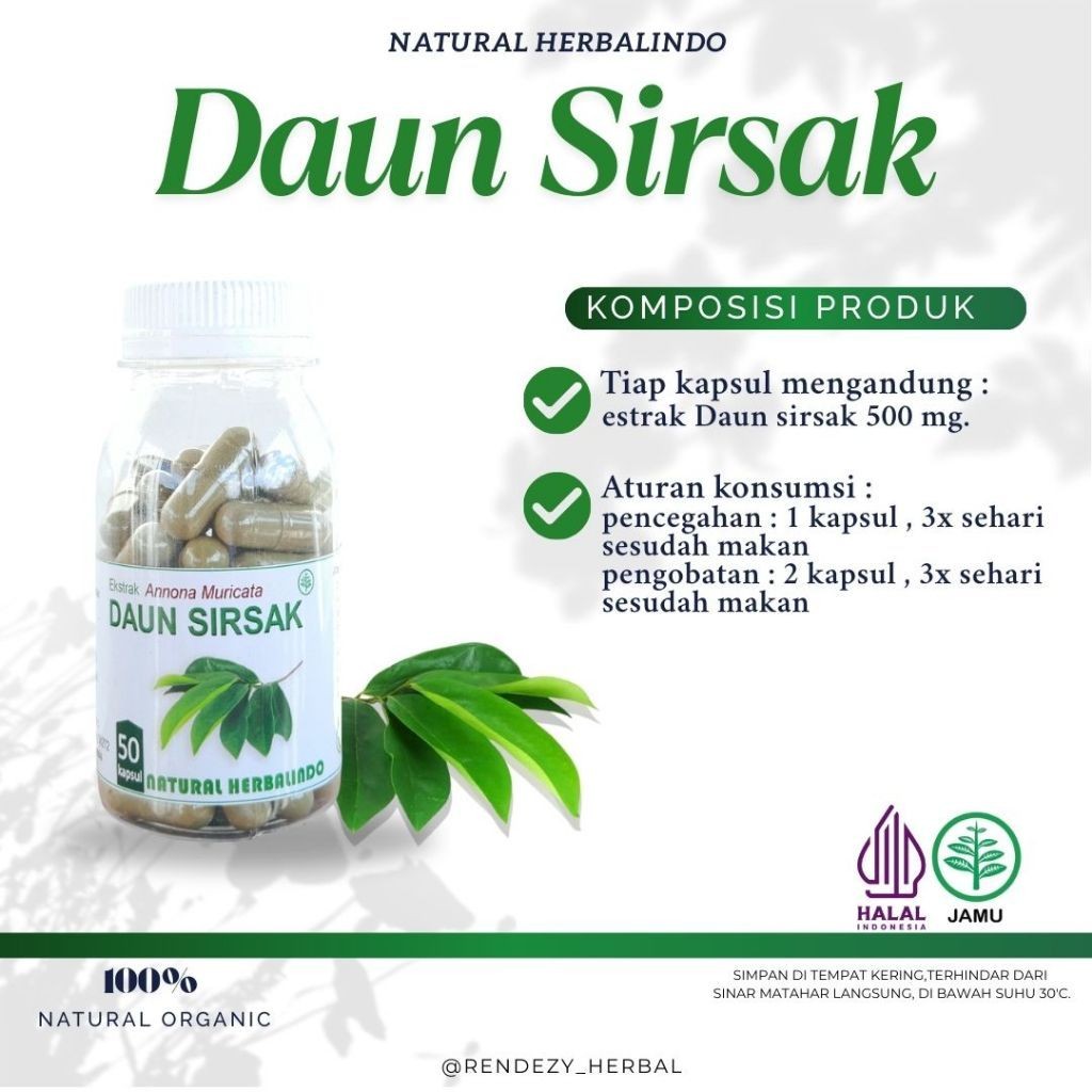 Soursop Leaf (Daun Sirsak) Capsules 50pcs Indonesia Natural