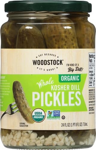 Organic Kosher Whole Dill Pickles Fat Free No Preservatives Non GMO 32 oz