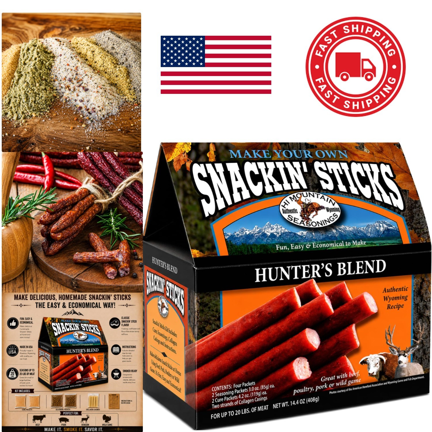 Snack Stick Seasoning Kit 14.4 Ounce Includes Seasoning Cure Casings Directions