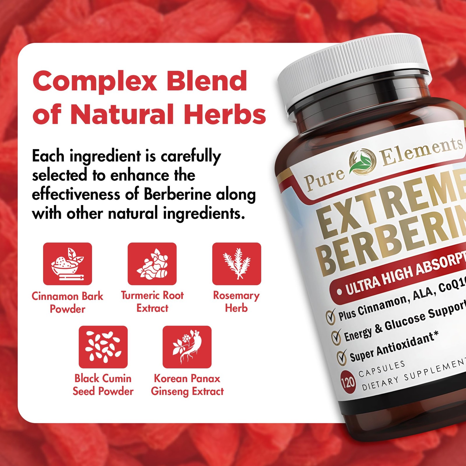 Berberine 500mg Complex with ALA, Coq10, Turmeric, 1 Count (Pack of 1)