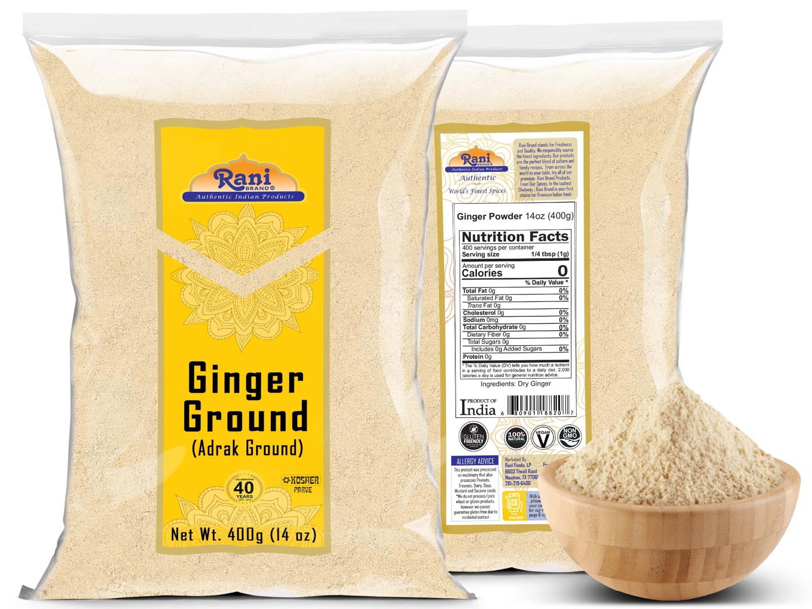 Rani Ginger (Adarak) Powder Ground, Spice 14oz (400g)
