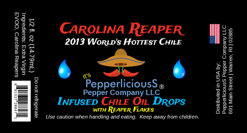 CAROLINA REAPER PEPPER INFUSED Extra Virgin Olive OIL DROPS -1/2 OZ With Flakes