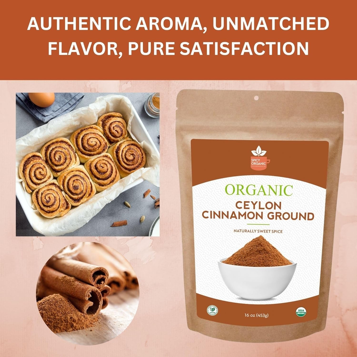 Organic Ceylon Cinnamon Powder – 16 oz, Freshly Ground, USDA Certified