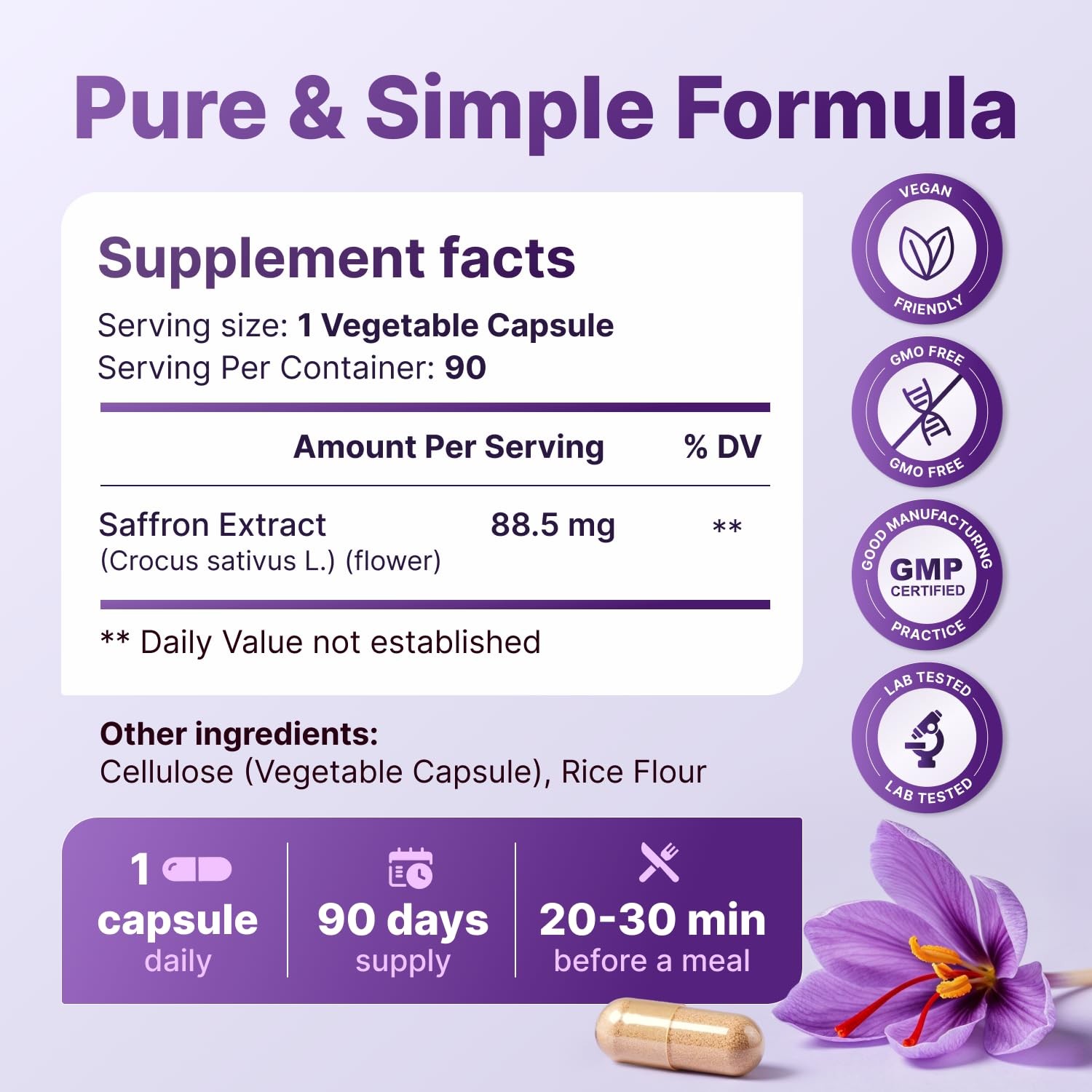 Saffron Supplements 100% Pure Saffron Extract Capsules Boost Energy & Mood,…