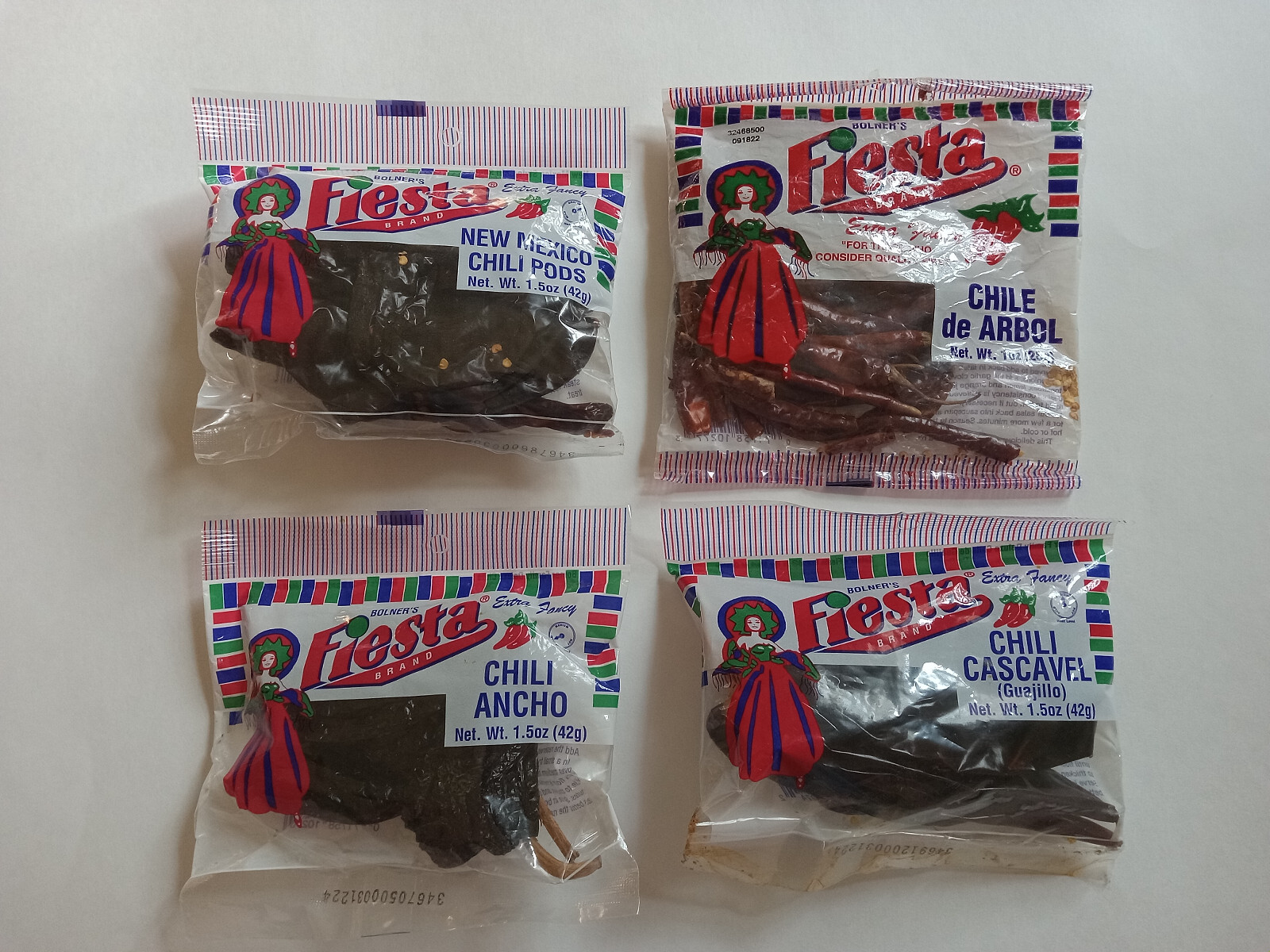 4 Sealed Fiesta Chiles 1 – 1.5oz Bags – New Mexico, Ancho, de Arbol, Cascavel