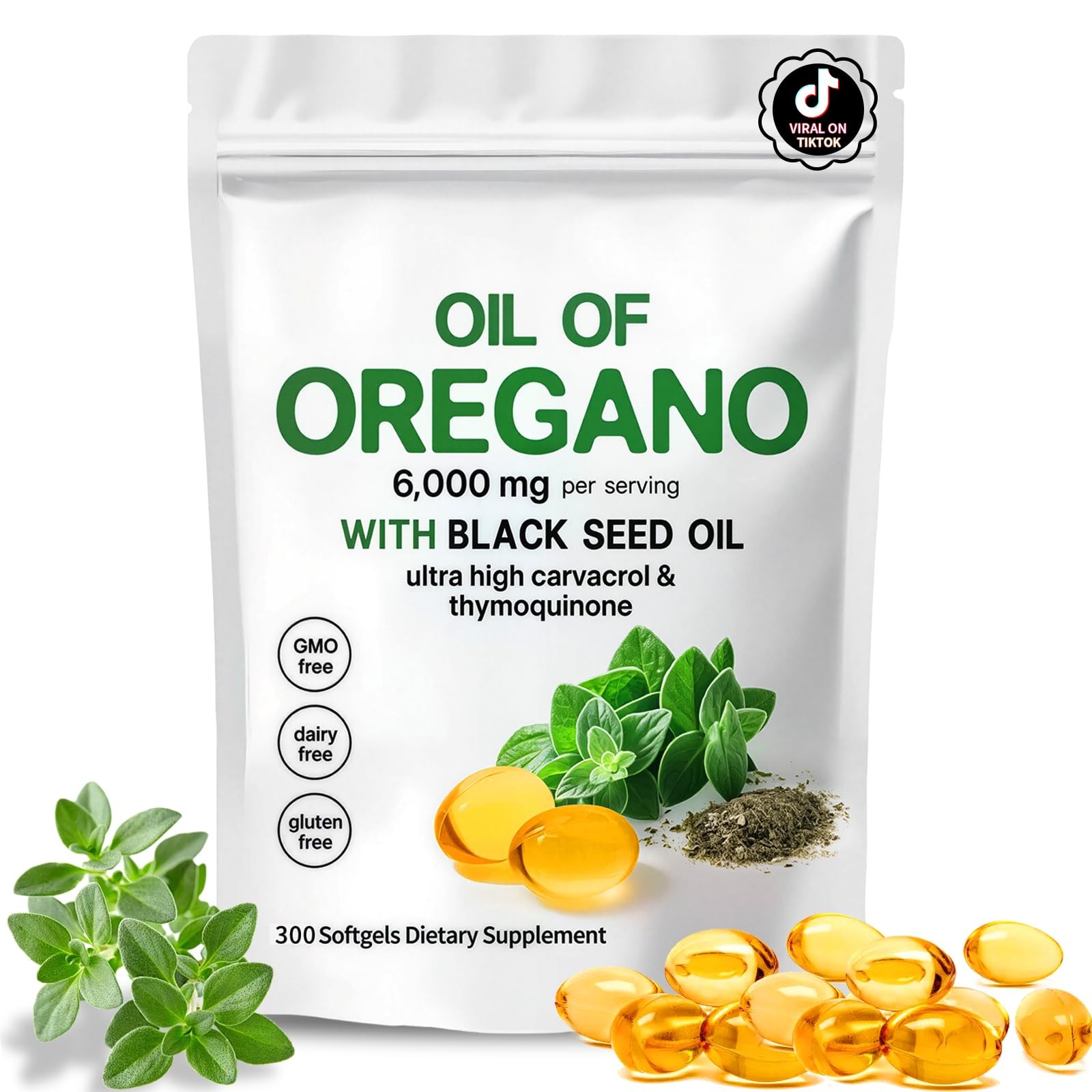 EOQIFJM Oil of Oregano with Black Seed Oil,2-in-1 300 Count (Pack 1)