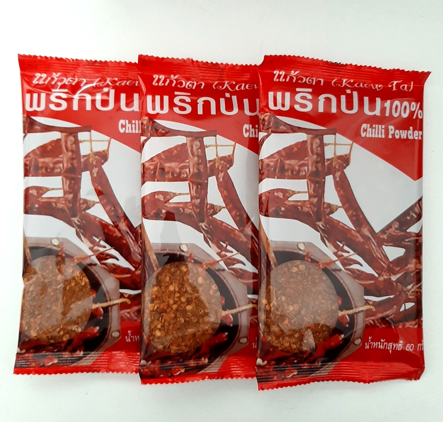 Chilli powder spice seasoning Thai organic Kaew Ta red reaper hot set 60g. x6