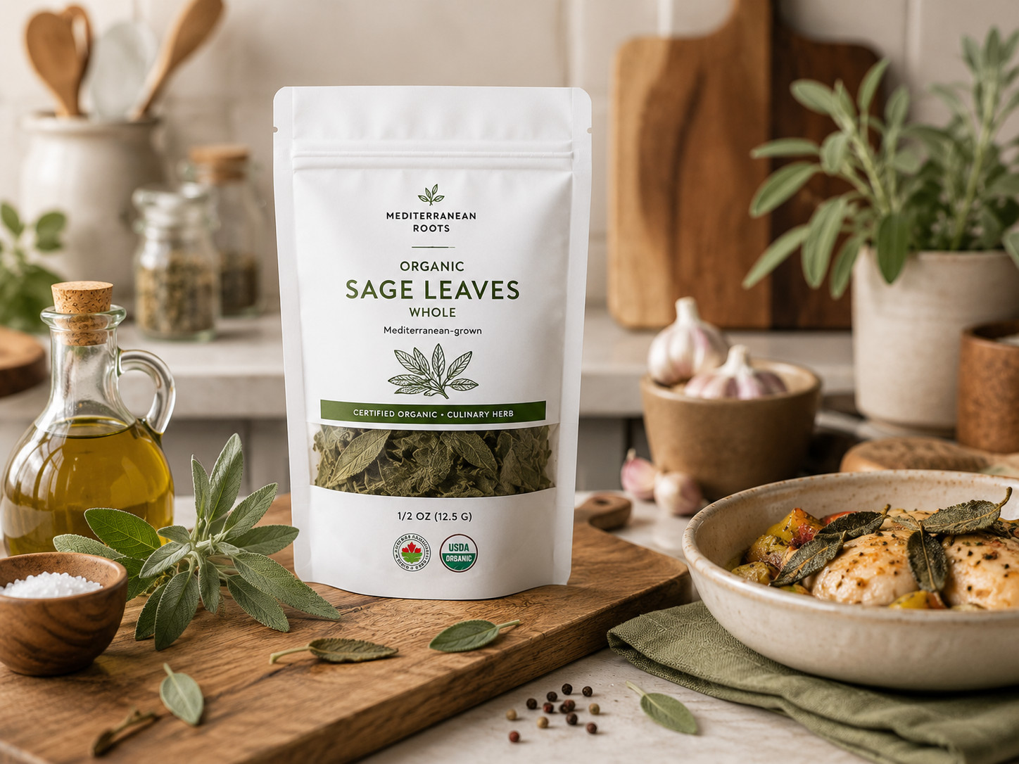 Organic Whole Sage Leaves, Mediterranean Herb, Italian Herb, Infusions & Teas