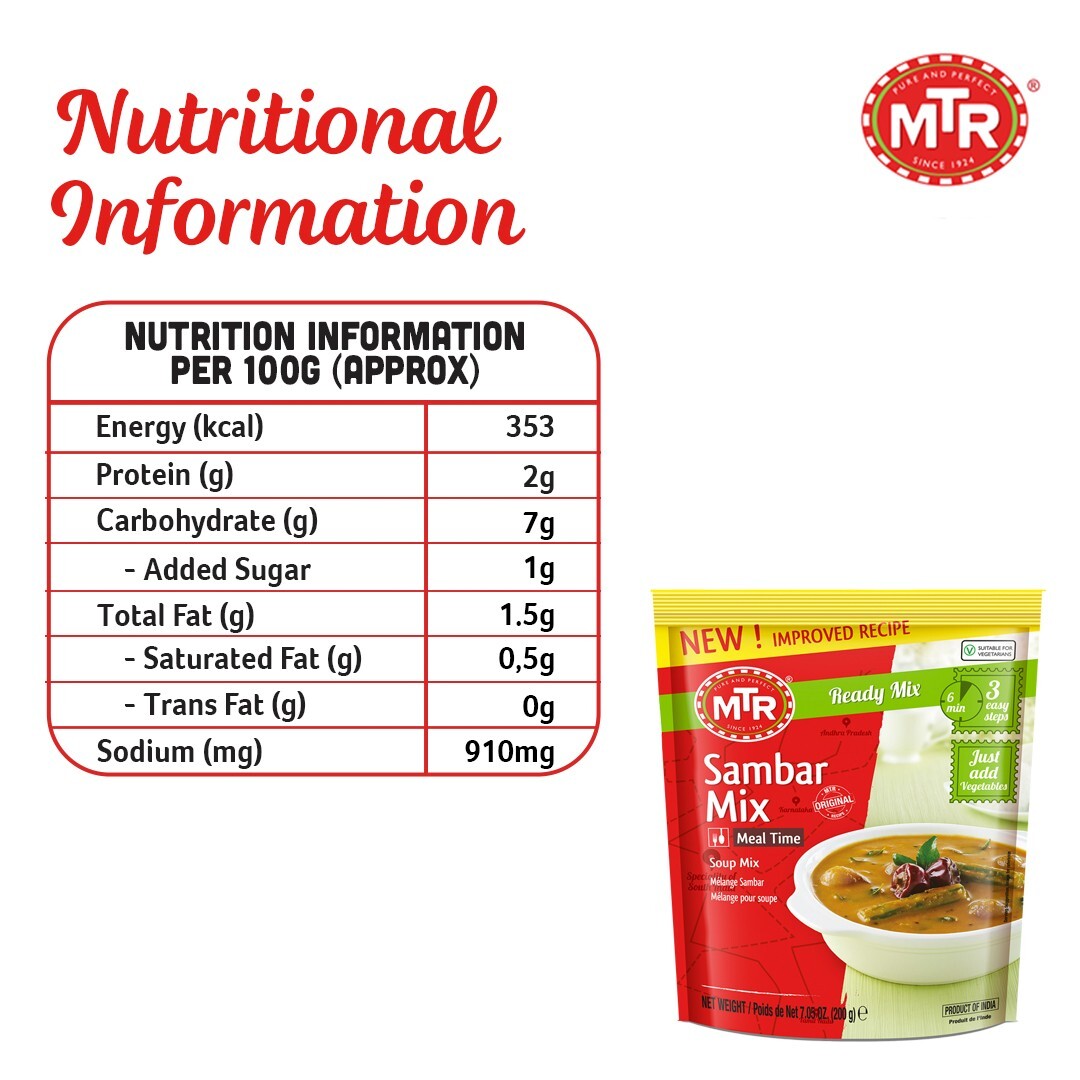 MTR Sambar Mix Powder, Authentic Taste, Best South Indian Soup Mix – 200g/7.05oz