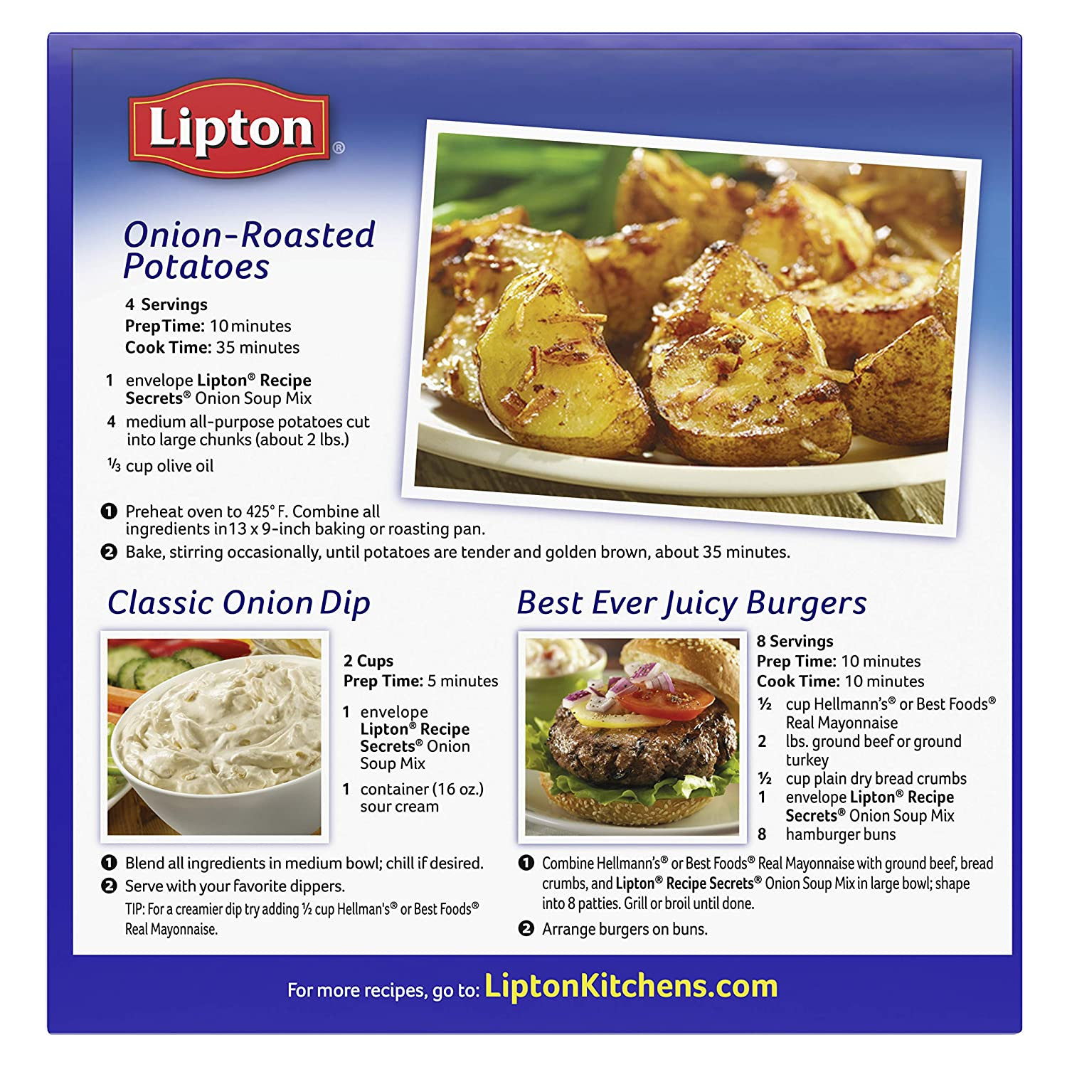 Lipton Soup and Dip Mix for a Delicious Meal Onion Great with Your Favorite Reci