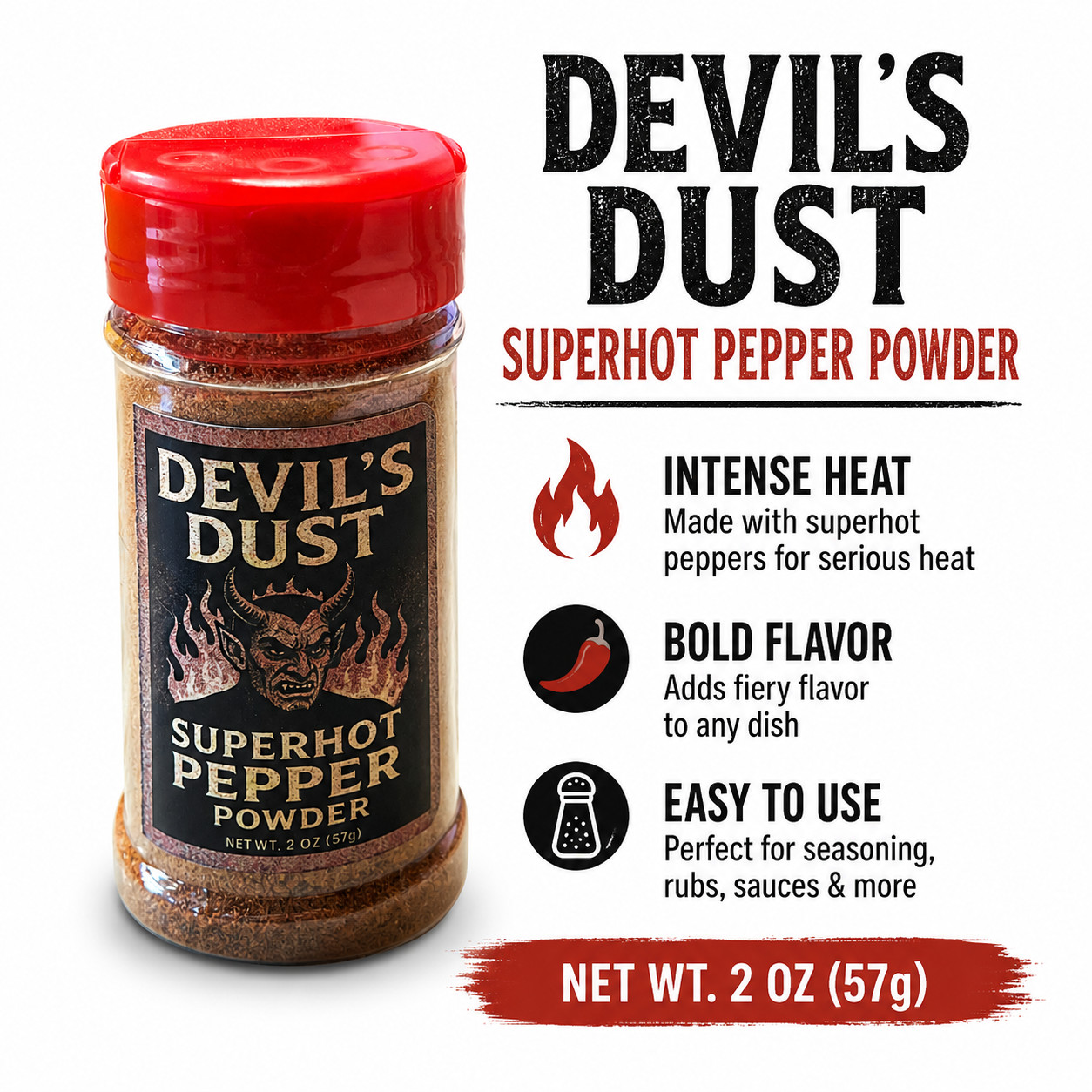 Devil’s Dust Superhot Pepper Powder 2oz Carolina Reaper Ghost Scorpion Blend