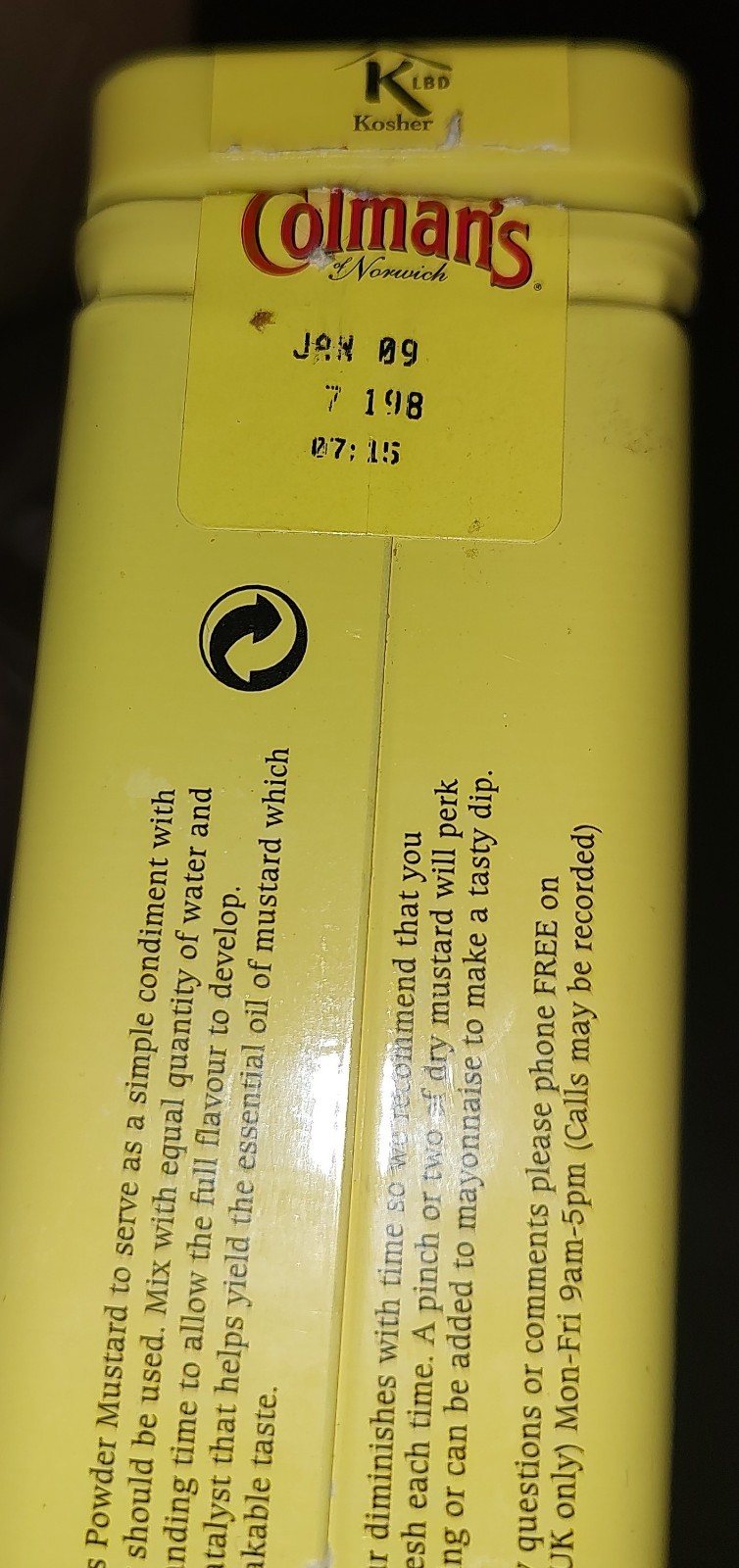 Colmans Dry Mustard Powder 4oz 113g Collectible Tin Exp 7)1/98