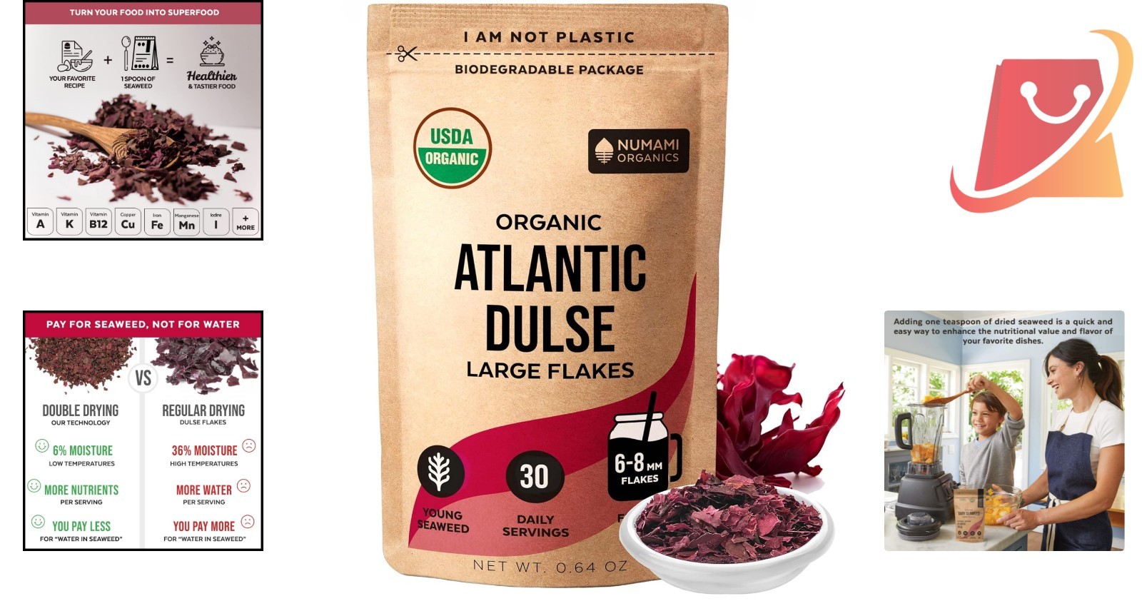 Organic Atlantic Dulse Flakes Seaweed Gluten-Free 30 Servings