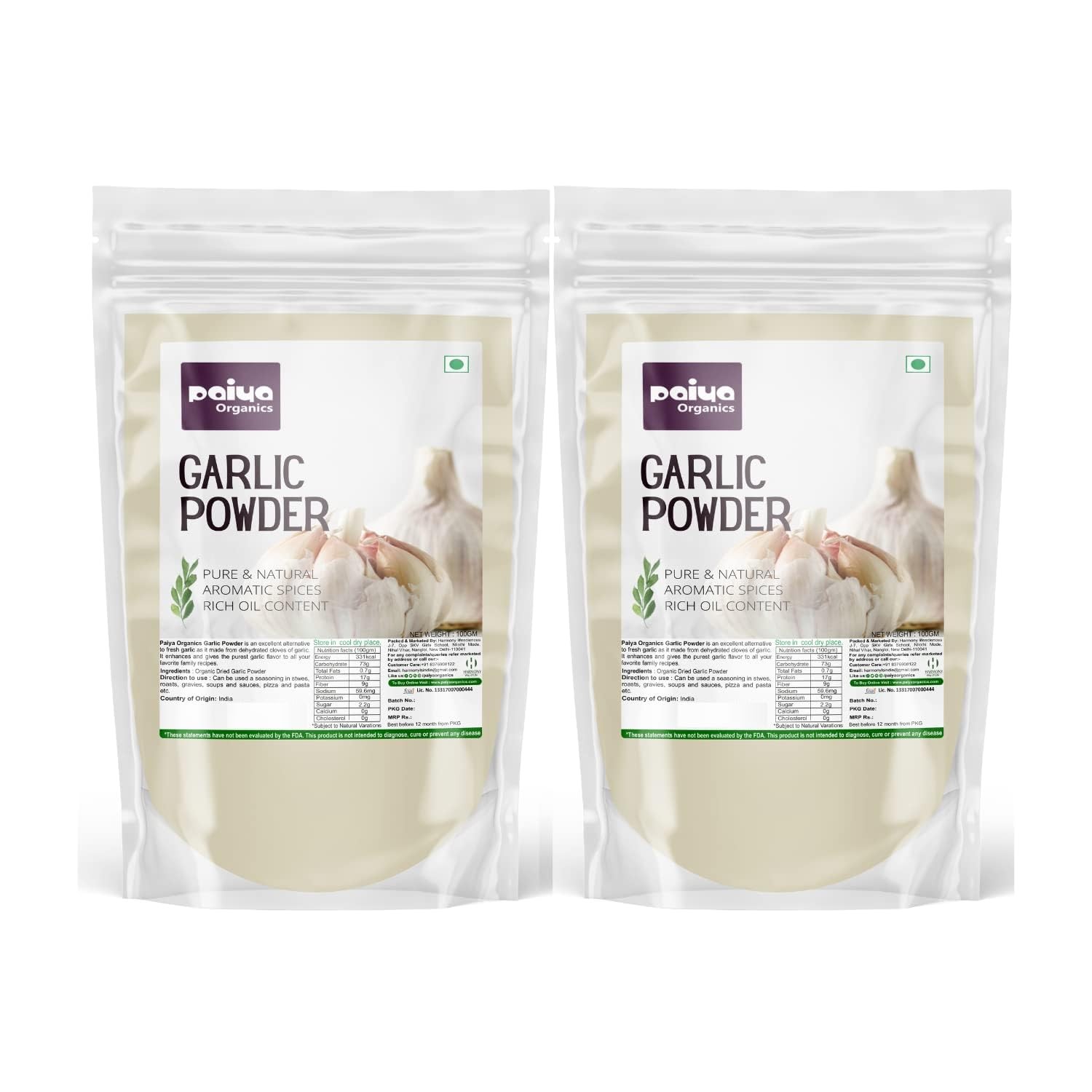 Paiya Organics Garlic Powder 100gm Each Pack Of 2