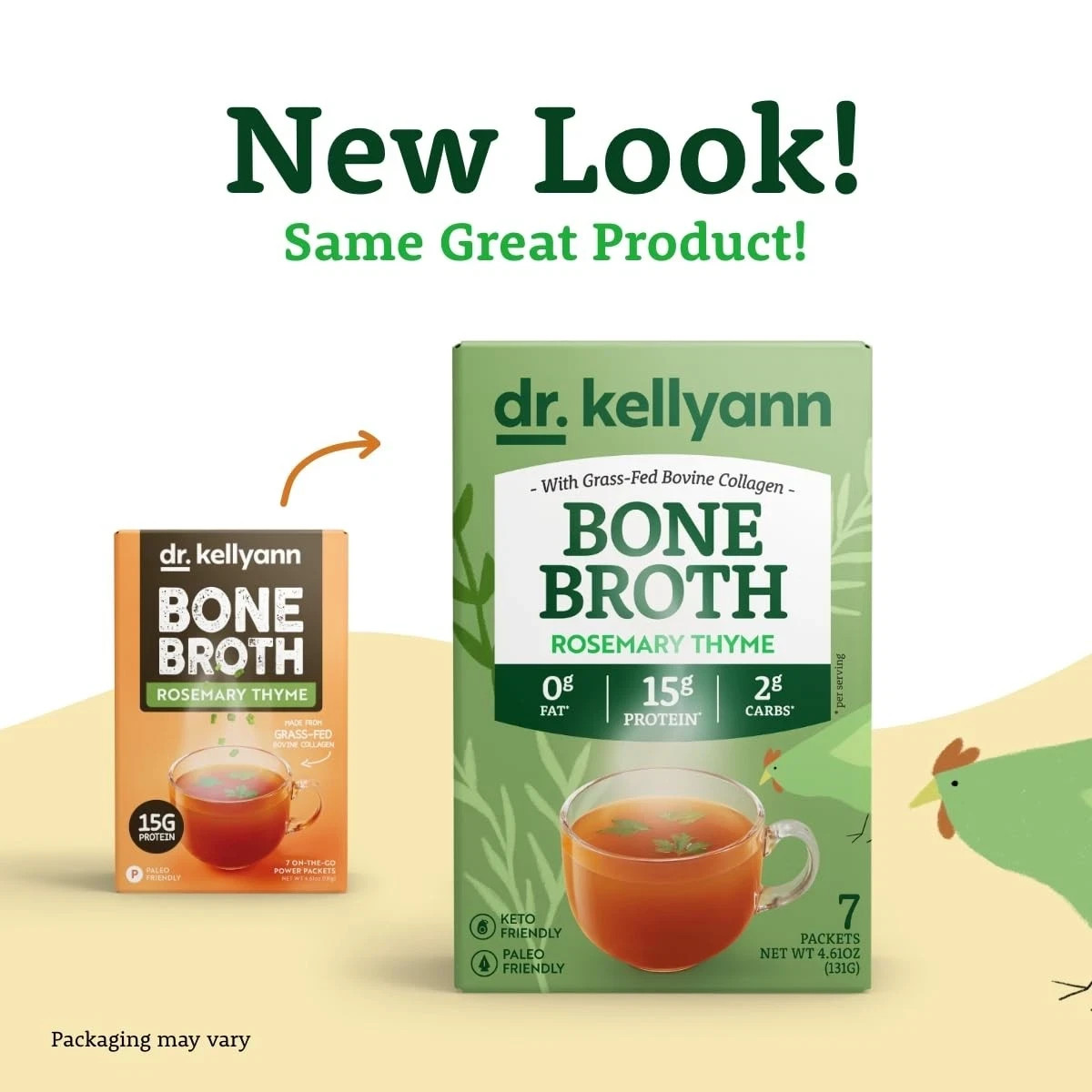 Dr. Kellyann Rosemary Thyme Bone Broth Packets 7 Servings – 16g Protein Grass…