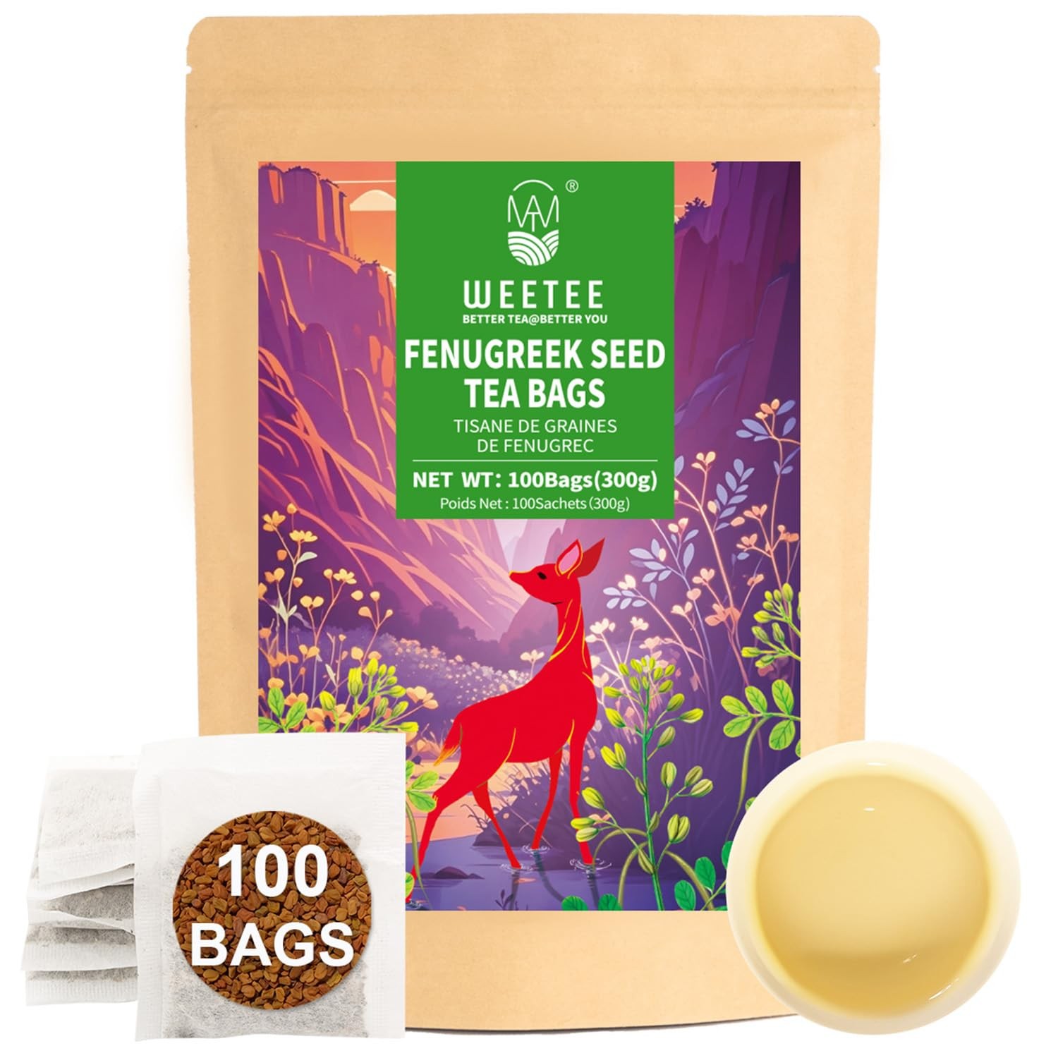 Fenugreek Tea Bags 100 Count Caffeine-free Methi Seeds 100% Natural Herbal