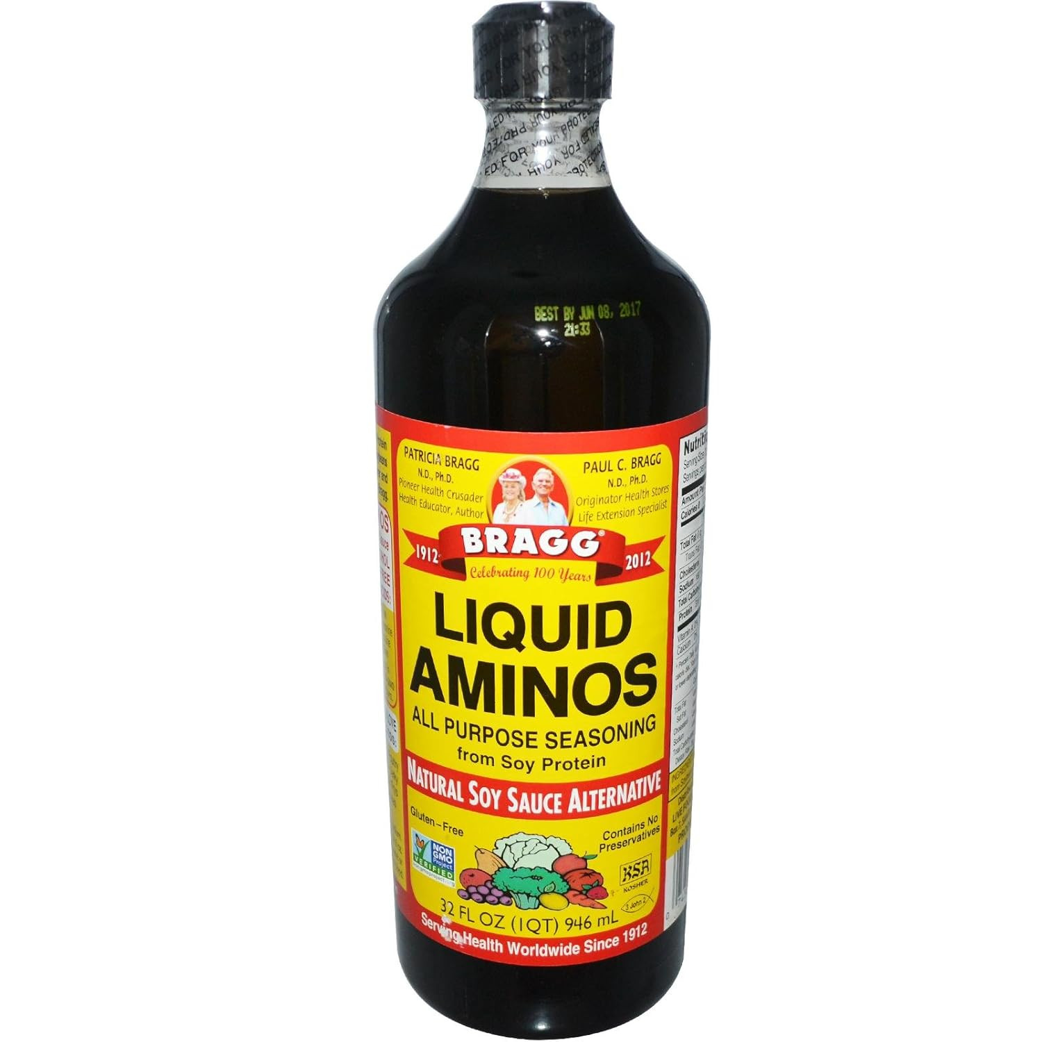 Bragg Liquid Aminos All Purpose Seasoning Soy Sauce Alternative, 32 Fl Oz, 2 Pac