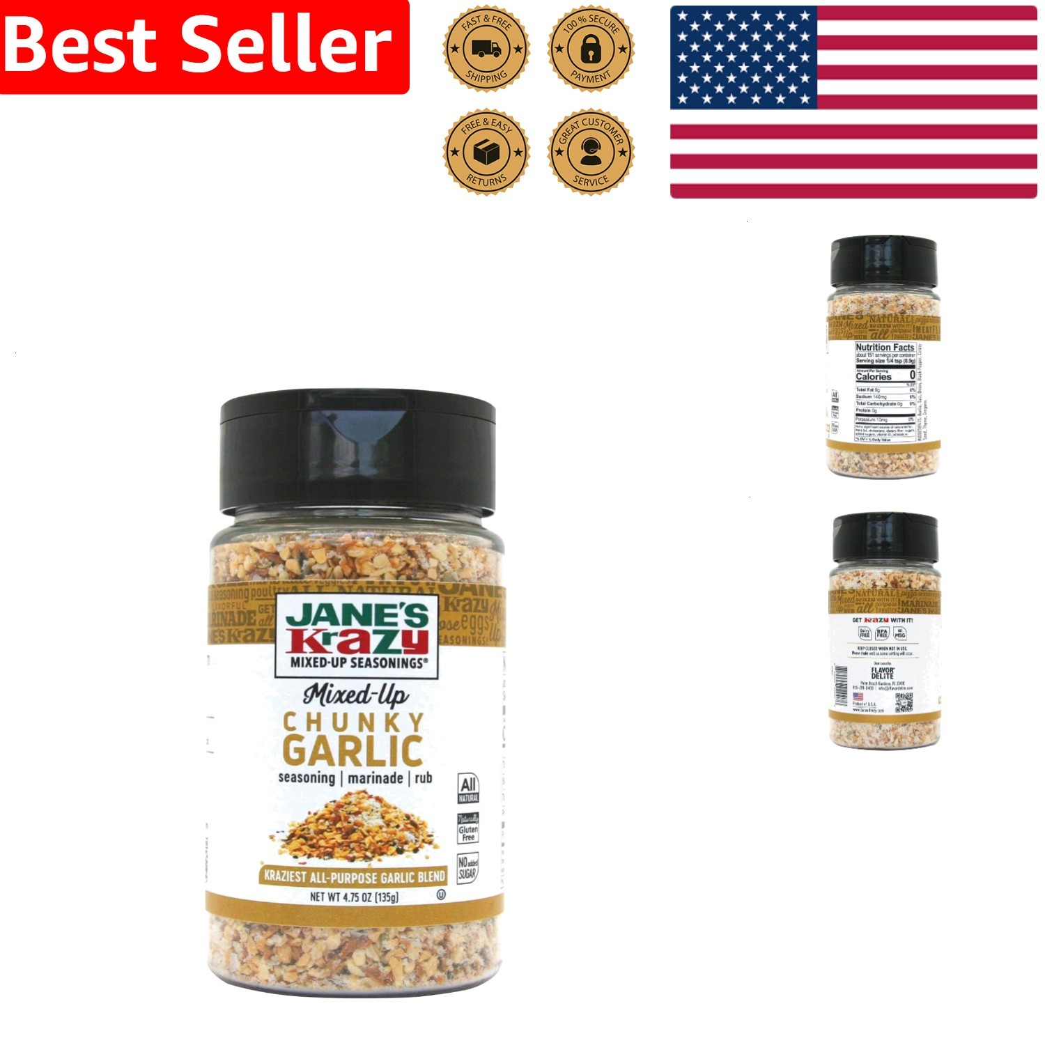 Jane’s All Purpose Garlic Seasoning 4.75 Oz Chunky Powder Can Chef’s Choice