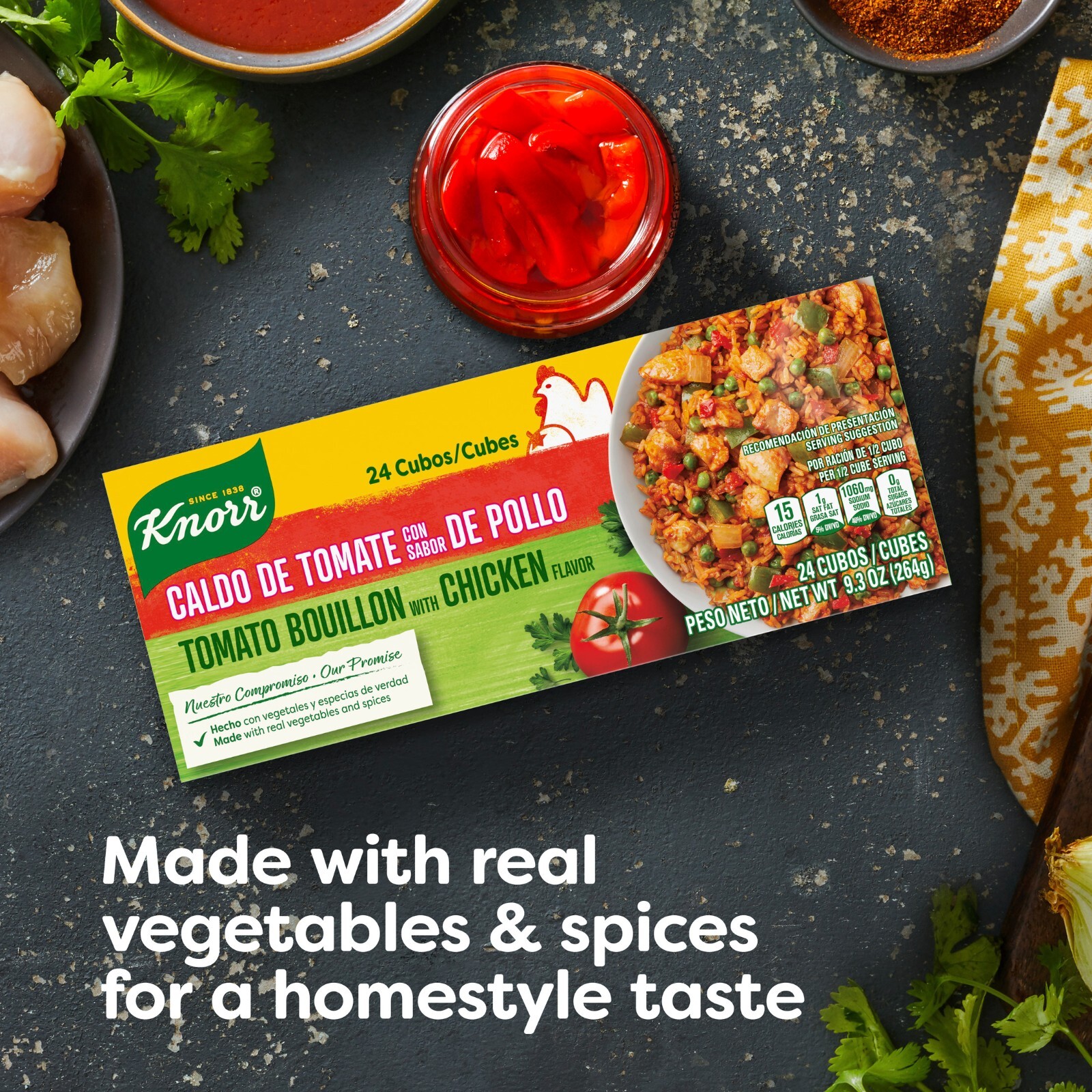 Lot of 2 – Knorr Cube Bouillon Tomato 9.3 oz, 24 ct – 48 CUBES / 18.6 oz TOTAL