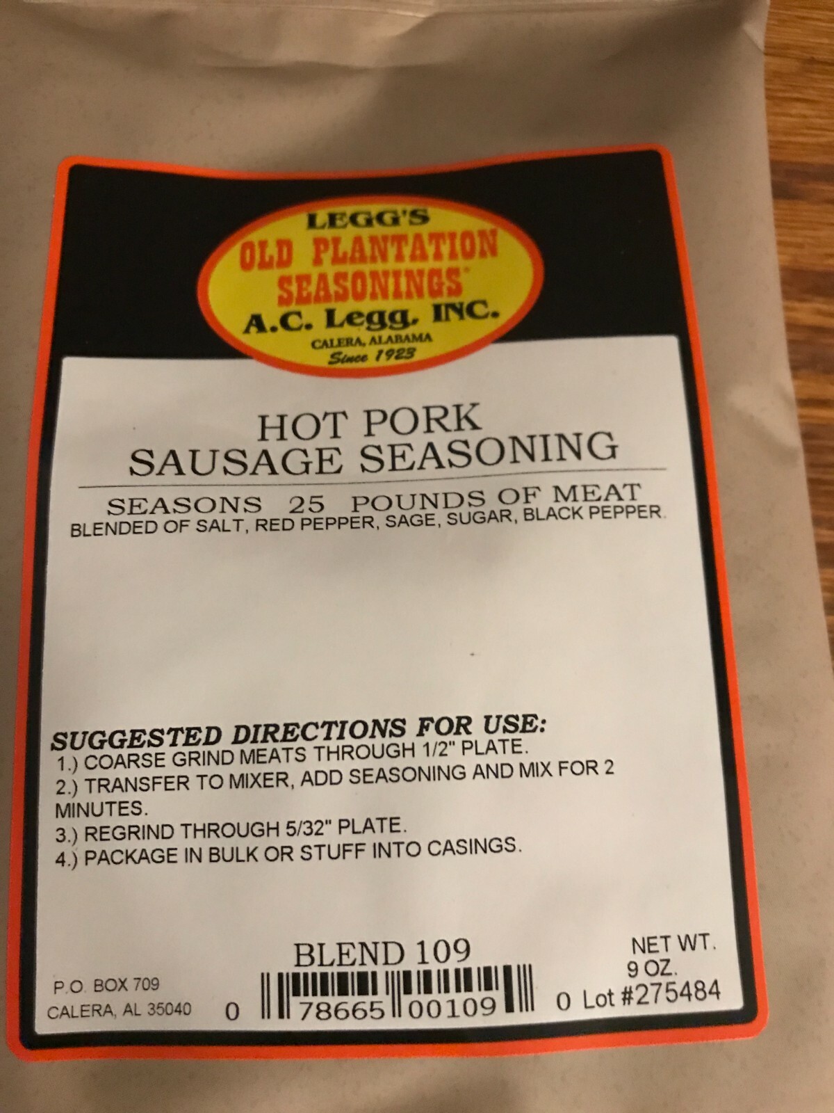 Legg’s Old Plantation Seasonings – Hot Pork Sausage Seasoning – 25 lbs – EL109