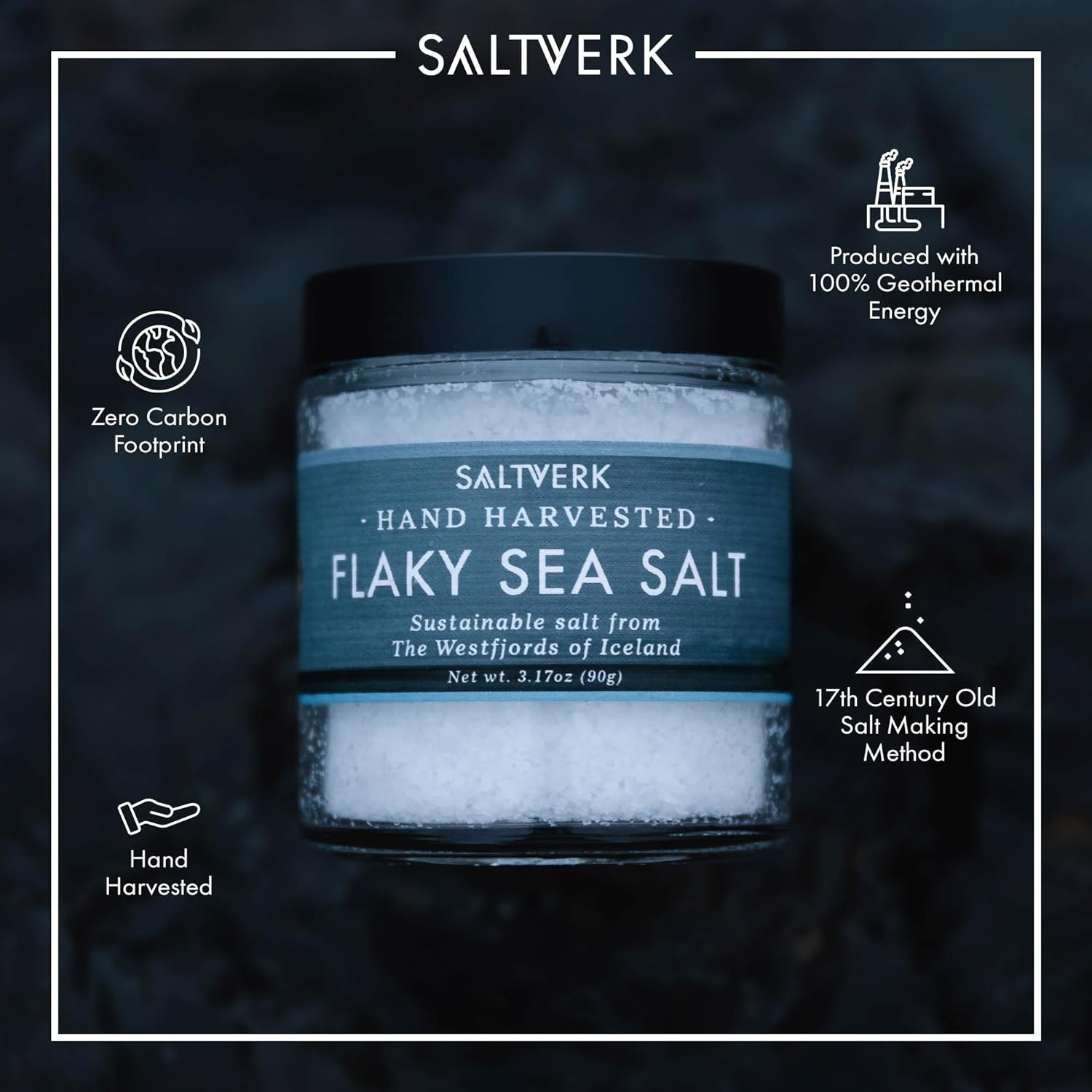 Flaky Sea Salt – 3.17 Ounce Jar – Hand Harvested Gourmet – Sustainably Made
