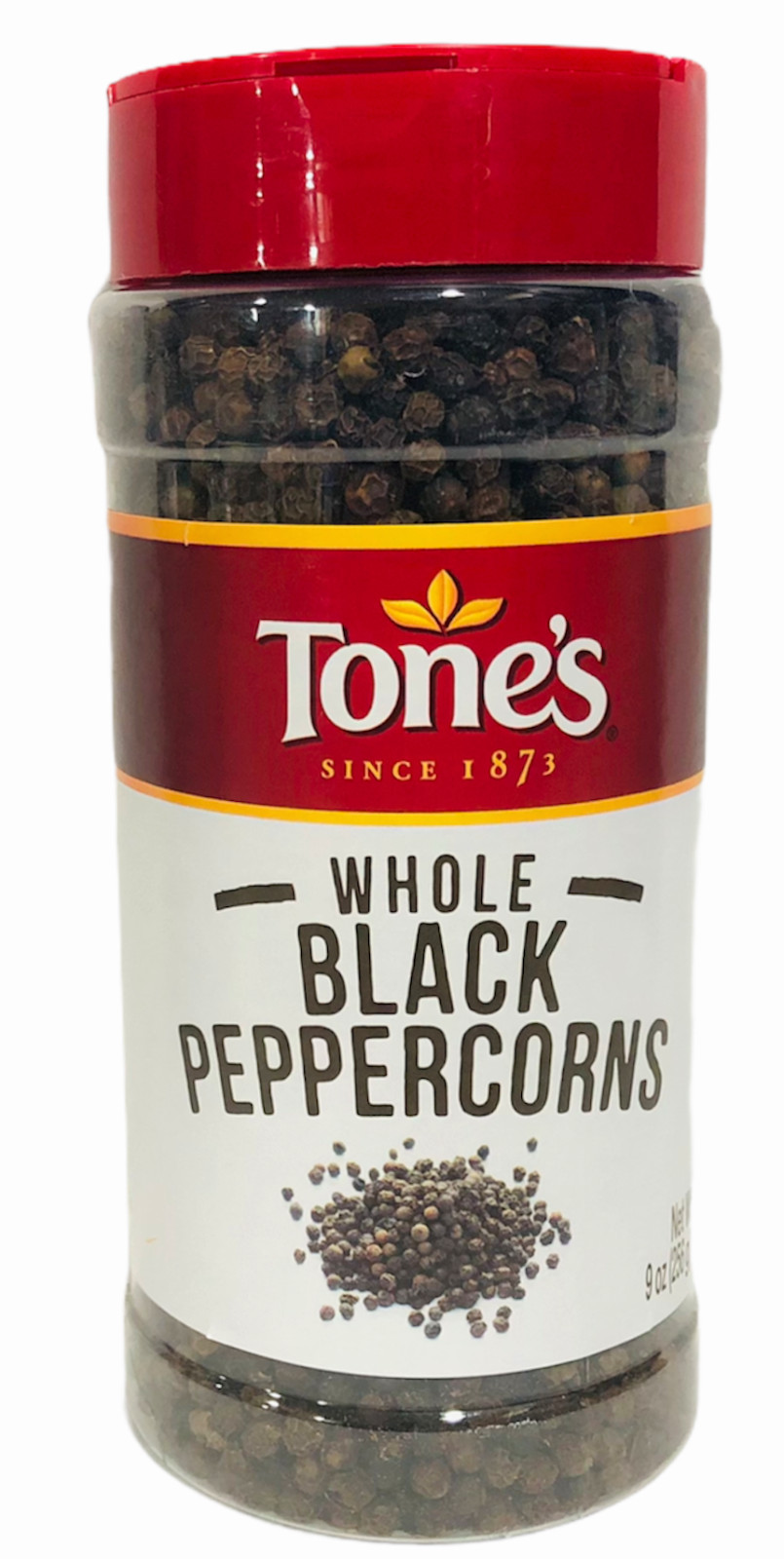 Tone’S Black Peppercorns Whole, Savory taste, Earthy flavor & Sharp Aroma ,9 Oz