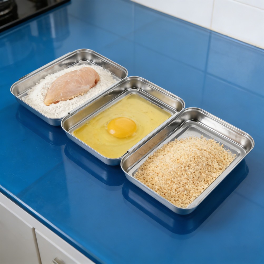Breadcrumb Tray Set Chicken Breading Trays Food Coating Stainless Steel