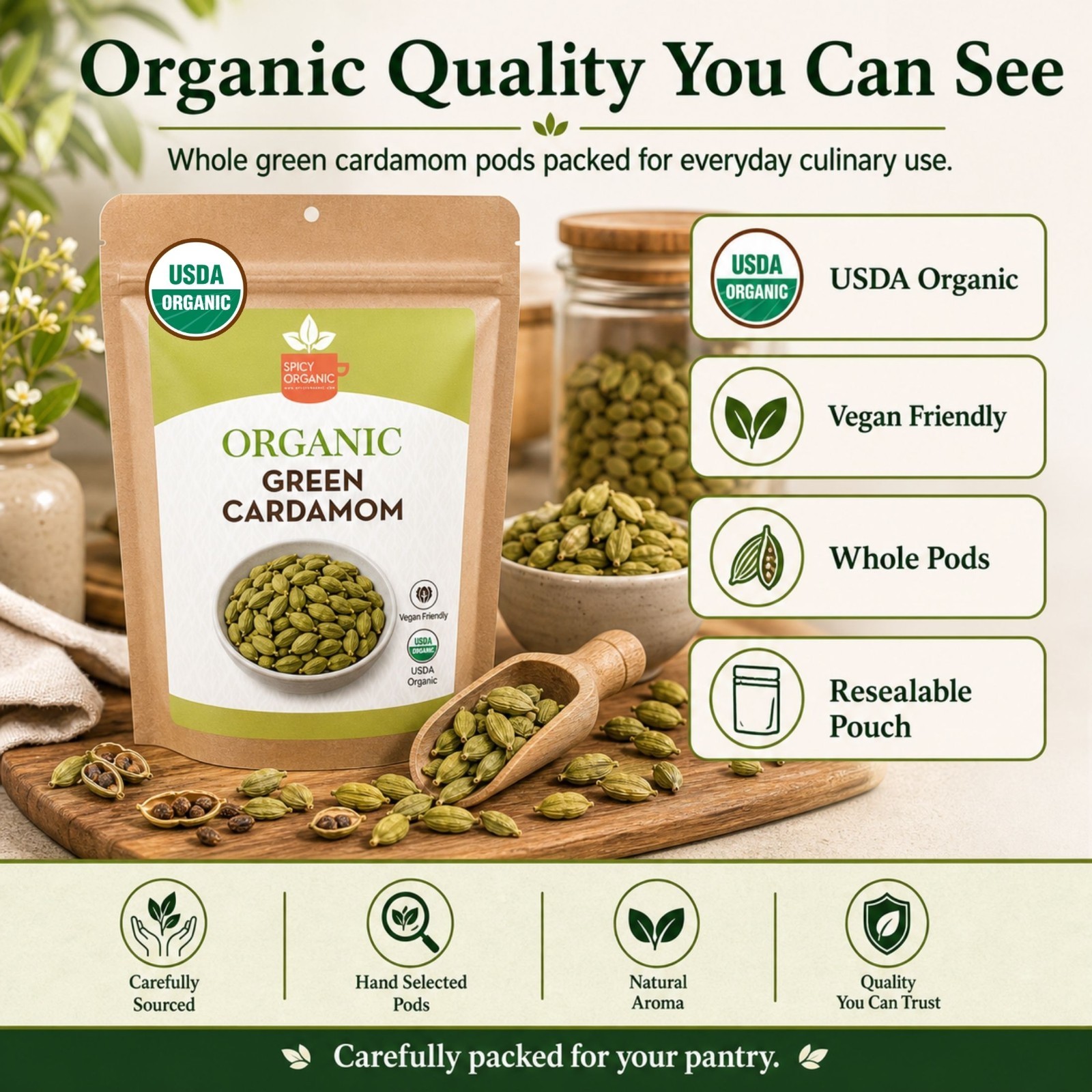 Spicy Organic Green Cardamom Pods 5 lbs | USDA Organic
