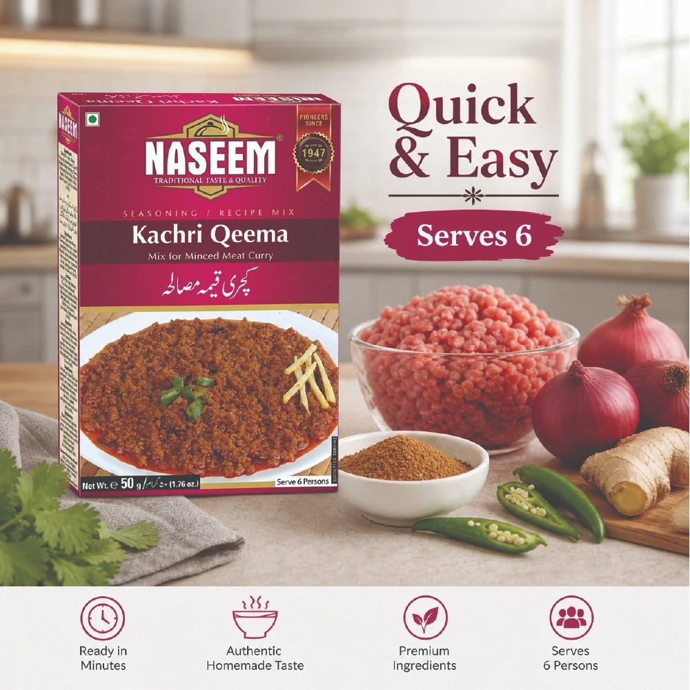 Pack of 12 Naseem Kachri Qeema Recipe Masala 50g Mince Curry Spice Blend