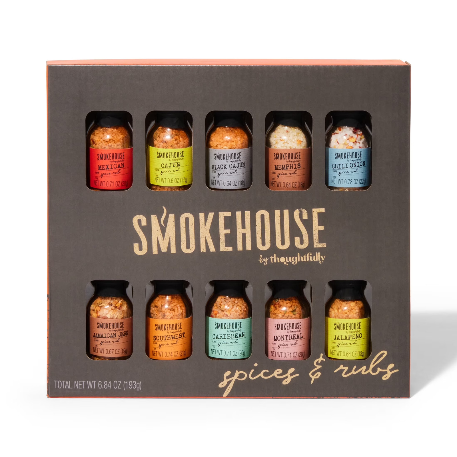 Smokehouse BBQ Spice Rub Gift Set 10 Mini Glass Bottles Grilling Kit