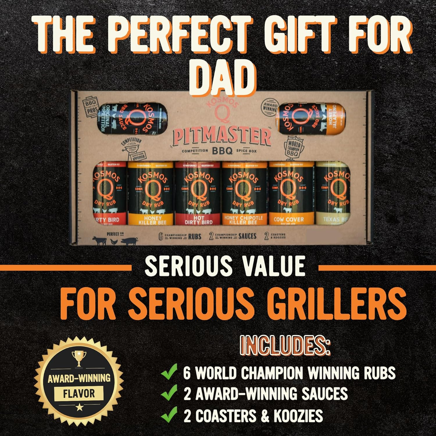 Kosmos Q BBQ Pitmaster Gift Set for Men, Father’s Day Gift for Him, 8 Flavor BBQ