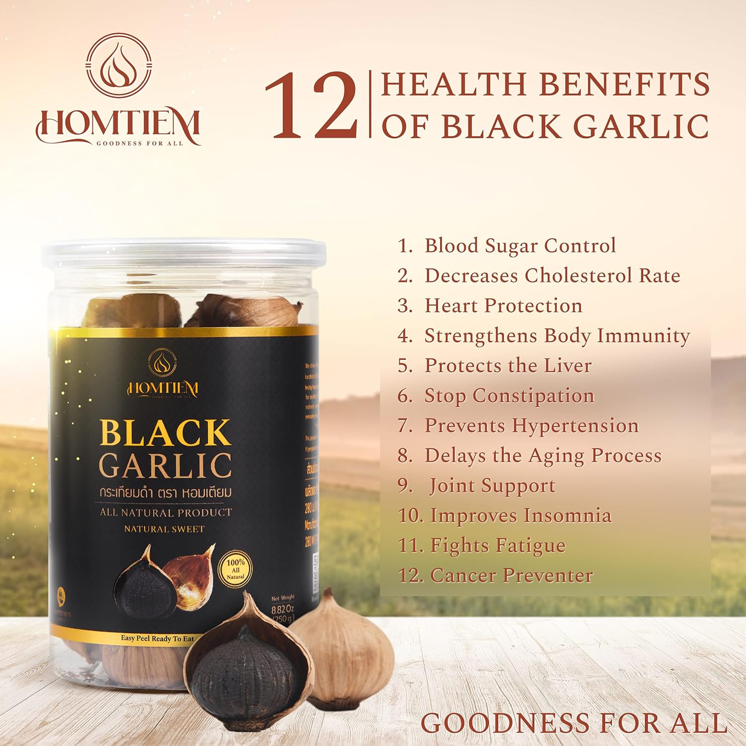 Homtiem Black Garlic 8.82 Oz (250G.), Whole Black Garlic Fermented for 90 Days