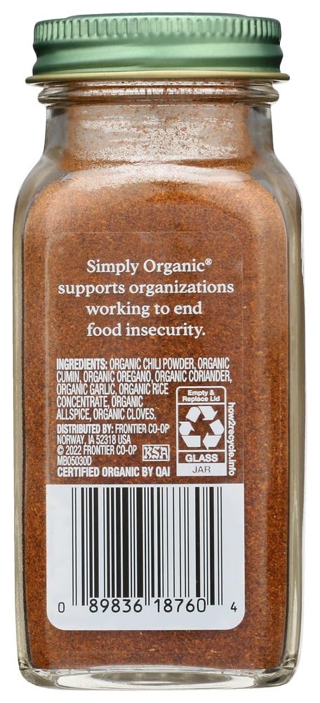 Simply Organic Chili Powder, Certified Organic | 2.89 oz | Pack of 2