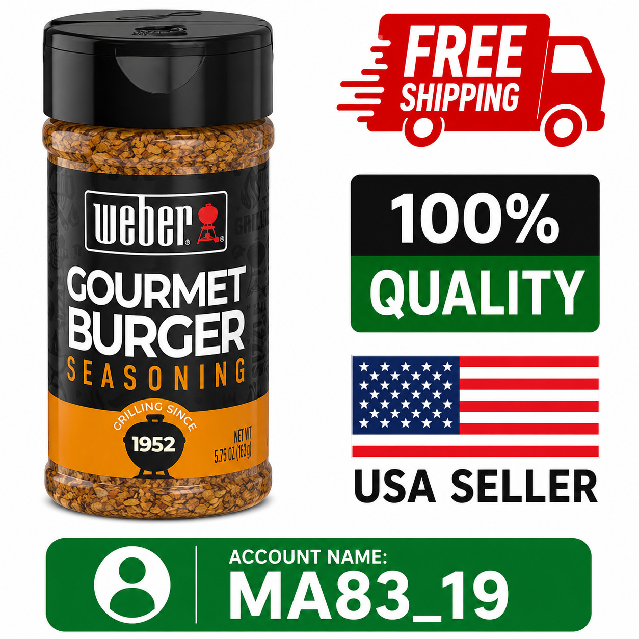 Weber Gourmet Burger Seasoning 5.75 Oz BBQ Grill Spice Rub Free Ship USA