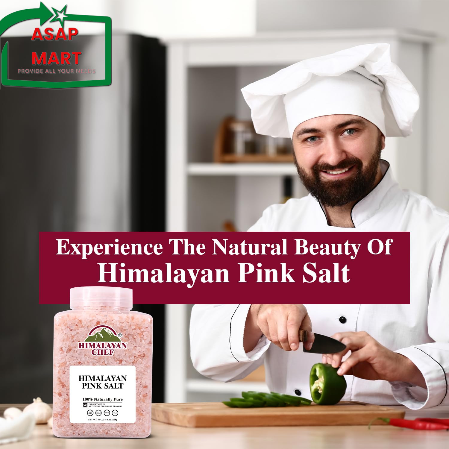 Himalayan Chef Pink Himalayan Salt Coarse Grain, 5 Lbs Plastic Jar – Pure, Natur